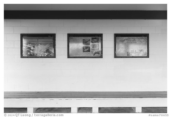 National Park interpretive signs, Fitiuta Airport, Tau Island. National Park of American Samoa (black and white)