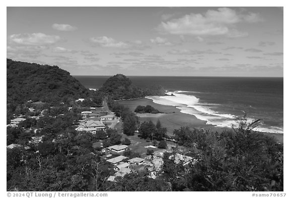 Amanave village from above. Tutuila, American Samoa (black and white)