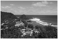 Amanave village from above. Tutuila, American Samoa ( black and white)