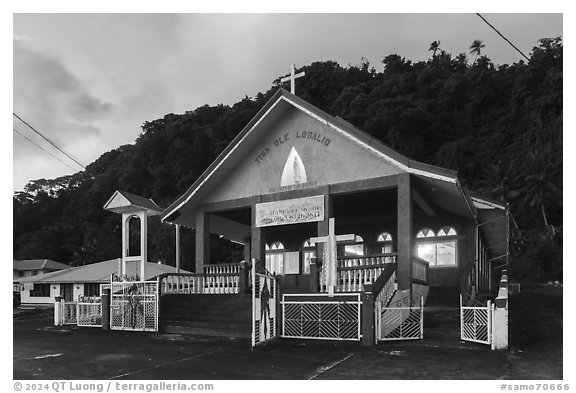 Church, Afao. Tutuila, American Samoa (black and white)