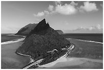 Aerial view of Ofu Island with Asaga Inn. American Samoa ( black and white)