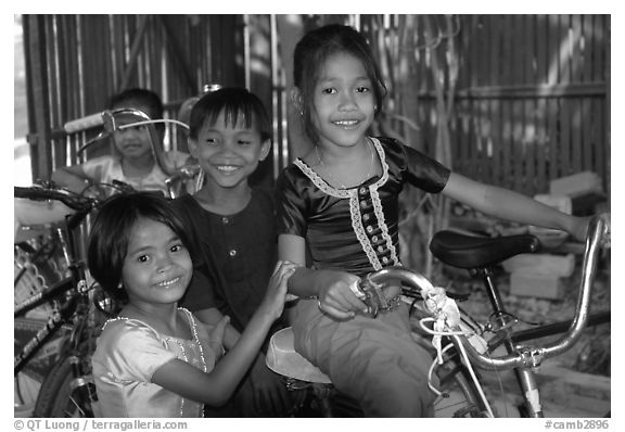 Children at the Apsara Arts  school. Phnom Penh, Cambodia (black and white)