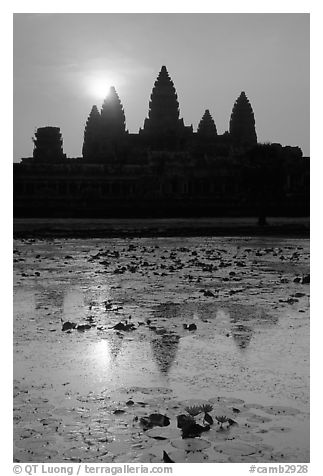 Sunrise, Angkor Wat. Angkor, Cambodia (black and white)