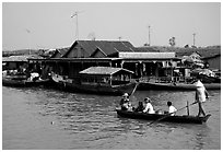 Houses along Tonle Sap river. Cambodia ( black and white)
