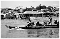 Motor boat along Tonle Sap river. Cambodia ( black and white)