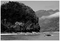 Slow passenger boat near Pak Ou. Mekong river, Laos ( black and white)