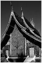 Rear of the Sim of Wat Xieng Thong with mosaic of the tree of life. Luang Prabang, Laos ( black and white)