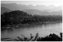 The town accross the Mekong river. Luang Prabang, Laos ( black and white)