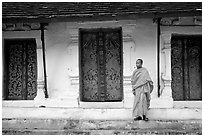 Novice Buddhist monk at Wat Pakkhan. Luang Prabang, Laos ( black and white)