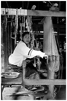 Traditional weaving in Ban Phanom village. Luang Prabang, Laos ( black and white)
