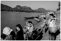 Women on the banks of the Mekong river. Luang Prabang, Laos ( black and white)