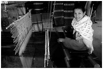 Traditional weaving in Ban Xang Hai village. Laos (black and white)