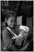 Girl and baby, Ban Xang Hai. Laos (black and white)