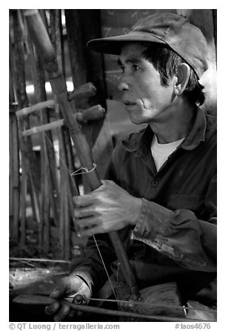 Traditional musician, Ban Xan Hai. Laos (black and white)