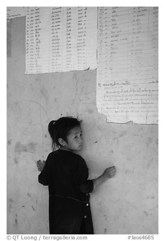 Girl of the Lao Huay tribe, Ban Nam Sang village. Laos (black and white)