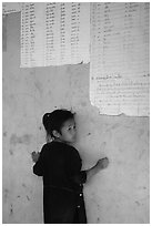 Girl of the Lao Huay tribe, Ban Nam Sang village. Laos (black and white)