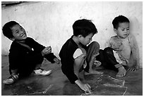 Boys of the Lao Huay tribe, Ban Nam Sang village. Laos (black and white)