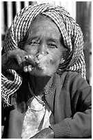Woman smoking a cheerot,  Kalaw. Shan state, Myanmar ( black and white)