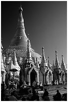 Praying at Planetery post, the Shwedagon Paya. Yangon, Myanmar ( black and white)
