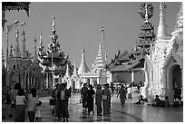 Walking on the platform, Shwedagon Paya. Yangon, Myanmar ( black and white)
