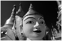 Planetery post, Shwedagon Paya. Yangon, Myanmar (black and white)