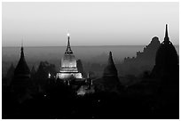 Illuminated pahto, sunrise. Bagan, Myanmar ( black and white)