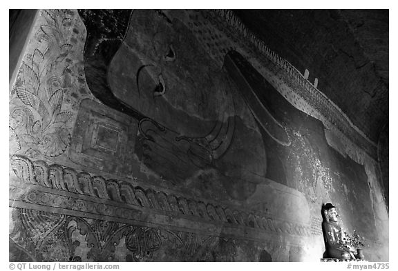Fresco inside temple. Bagan, Myanmar (black and white)