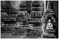 Stonework detail, Htilominlo Pahto. Bagan, Myanmar (black and white)
