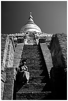 On steps of Shwesandaw Paya's upper terraces. Bagan, Myanmar ( black and white)