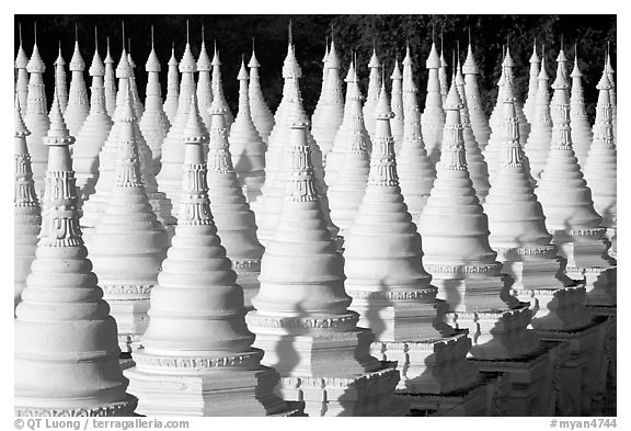 Stupas at Sandamani Paya. Mandalay, Myanmar (black and white)