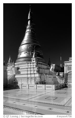 Sanctuary on Sagaing Hill. Mandalay, Myanmar (black and white)