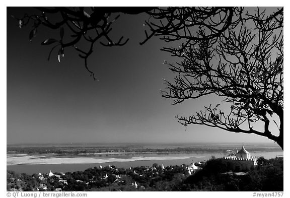 View from Sagaing Hill. Myanmar (black and white)