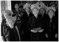 Women from Shan state visiting. Mandalay, Myanmar (black and white)