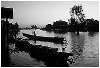 Sunset on the canal at Nyaungshwe. Inle Lake, Myanmar ( black and white)
