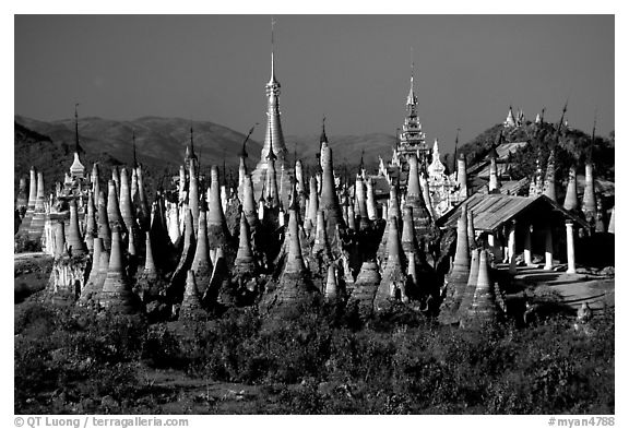 Stupas, Indein. Inle Lake, Myanmar (black and white)
