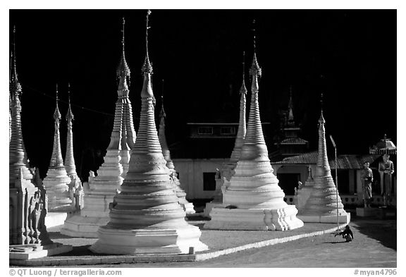 Stupas in Kalaw. Shan state, Myanmar (black and white)