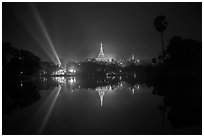 Kandawkyi Lake and 2014 new year lasers. Yangon, Myanmar ( black and white)