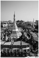 Sule Paya, Emmanuel Baptist Church, Independence Monument. Yangon, Myanmar ( black and white)