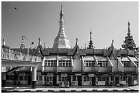 Shops around Sule Pagoda. Yangon, Myanmar ( black and white)