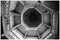 Looking up tower ceiling in colonial-area building. Yangon, Myanmar ( black and white)