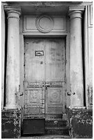 Door framed with columns. Yangon, Myanmar ( black and white)