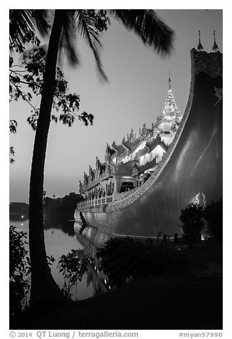 Karaweik Hall at sunset. Yangon, Myanmar (black and white)
