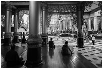 Platform seen from prayer hall, Shwedagon Pagoda. Yangon, Myanmar ( black and white)