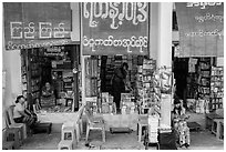 Bookstores along southern stairway. Yangon, Myanmar ( black and white)