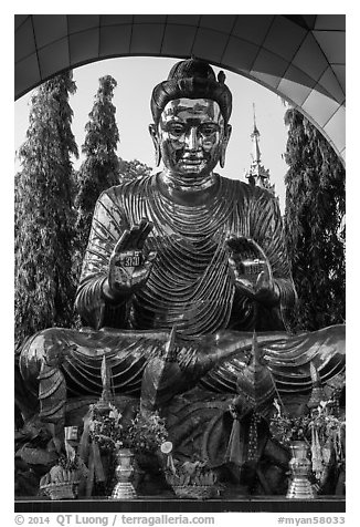 Huge buddha statue, Botataung Pagoda. Yangon, Myanmar (black and white)