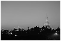 Singuttara Hill and Shwedagon Pagoda at dawn. Yangon, Myanmar ( black and white)