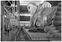 229-feet long reclining Buddha statue, Kyaukhtatgyi Pagoda. Yangon, Myanmar ( black and white)