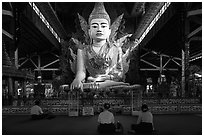 Five-story buddha, Ngahtatgyi Pagoda. Yangon, Myanmar ( black and white)