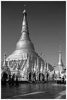 Main chedi and platform, Shwedagon Pagoda. Yangon, Myanmar ( black and white)