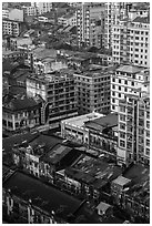Downtown appartment buildings from above. Yangon, Myanmar ( black and white)